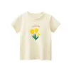 T-shirt 2023 T-shirt corean Summer Flower Short Shirts for Girls 2-8 anni Cotton Battdler Girl Tops Baby Girl Tees vestiti T240509