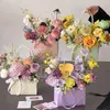 Geschenkwikkel draagbare kraftpapier bloemist bloemboeket wikkelbox met handgreep bruiloft feestverpakking tas snoep cake opslag handtas