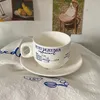 マグキノコ園の韓国スタイルニッチブルー英語の文字シンプルなセラミックモーニングカップコーヒーマグセットとソーサー