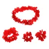 Flores decorativas 4pcs/ conjunto Bracelets de colar de les havaianos de flor de seda com babados de seda