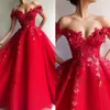 2022 Schöne Arabisch -Off -Schulter -Rot -Spitzen -Abendkleider Applikationen Perlen Plus Size Sexy Rückenless Prom Party Kleid BC1458 B0417Q 281a