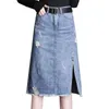 Signe 2024 Gonna in denim split in stile estivo femminile con vita alta e sottile a-line casual