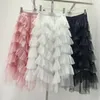 Skirts White Cakee Layered Fairy Maxi Long Tulle Skirt Wave Tiered A-line Fluffy Ankle Mesh Tutu Pink