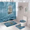 Rideaux de douche bateau à voile sets de rideaux de mer en pleine lune paysage nocturne nautical waves de salle de bain tapis de bain de salle de bain tapis de toilette