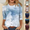 Kvinnors T -skjortor Roupas Feminina Women kläder 3/4 ärm för söta tryckta grafiska tees blusar avslappnade plusstorlek grundläggande toppar pullover