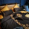 Bedding Sets 43 European Styel Black With Gold Embroidery Set Egyptian Cotton Duvet Cover Bed Sheet/Linen Pillowcases 4/7pcs