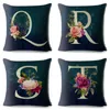 Pillow English Flower Dark Blue Letter Print Throw Cover 45 45cm Covers Linen Case Sofa Home Decor Pillows