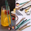 Drinking Straws Cherry Blossoms Tea Yerba Mate Straw Stainless Steel Gourd Bombilla Filter Spoon Coffee Stirring Spoons