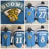 VIN 1998 Team Finland 11 Saku Koivu Retro Hockey Jerseys 8 Teemu Selanne 27 Teppo Numminen Vintage Blue Blue Hockey Jersey 2002 M-XXXL
