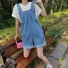 Jumpsuits voor dames rompers denim jumpsuits dames hoge taille zomer nieuwe overalls losse oversized playsuits casual één stuk outfits dames wide been shorts y240510