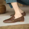 캐주얼 신발 밀리-마이야 가을 영국 빈티지 패션 단순한 사각형 발가락 평평한 정품 가죽 슬립 온 로퍼 여성 갈색 검은 야생 신발