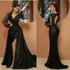 Runway Dresses Luxury Black Mermaid aftonklänningar med löstagbar tåg V Neck spets paljetter Prom Dress LongepleS Custom Made Made