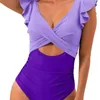 Frauen Badebekleidung Patchwork Farbe Monokini Stilvolle einteilige Badeanzüge für Frauen V-Ausschnitt Bauchkontrolle hohe Taille mit Ausschnittsdesign