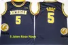 Мужчина № 5 Jalen Rose Michigan Wolverines Basketball Jersey сшита № 4 Крис Уэббер #25 Juwan Howard #41 Glen Rice #2 Jord Poole Michigan Jerseys S-3XL