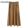 Spódnice japońskie vintage bawełniane lniane plisowane kobiety Spring Spring Casual Pockets High talia A-line Cargo Midi Japan Saia Mujer