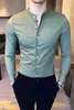 Camisas casuais masculinas Stand colar camisa chinesa Autumn Sleeved Boutique Cotton Cotton Slim Classic Green Business Formal