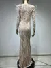 Robes décontractées Femme Summer Sexy Long Mermaid Feather Pearle Mesh Sequins Bodycon Prom Robe Elegant Evening Cocktail Club