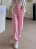 Damesjeans 2024 Pink Baggy Woman High Taille Wide Been Denim Trouser Streetwear Chic Design Ladies Vintage Straight Jean Pant Women