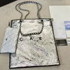 빈티지 디자이너 그라디언트 반짝이는 스팽글 여성 토트 백 미니 백 실버 하드웨어 마화 체인 고급 크로스 바디 핸드백 38x35cm