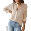 Blouses féminines 2024 Elegant Top Classic Blue Stripe Stripe Shirts Blouse Spring Summer Bouton Long Manche Basic Tops Camisas de Mujer