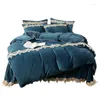 Bedding Sets Winter Comfort Milk Velvet Lace Four Piece Set Ins Cream Double Face Flannel Coral 4
