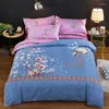 Literie sets home textiles fleur de style chinois mariage bleu 4pcs couverture de lit de lit de lit de lit