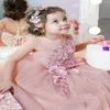 2021 Розовая принцесса цветочные девочки для свадебных заводов для свадьбы с кружевными аппликациями с 3D -цветами