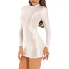 Casual Dresses Womens Glossy Bodycon Dress Long Sleeve Mock Neck Smooth Stretchy Tight Mini Pencil Lingerie Bar Rave Party Clubwear