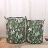 Tvättpåsar 2st Portable Foldbar Print Basket Cotton Linen Hamper For Home Storage Kids Toys and Dirty Clothes