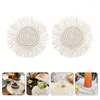 Pillow 2pcs Desktop Cotton Rope Braided Placemats Tabletop Decorative Tassel Household Anti-scald Cup Mat