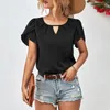 T-shirts de femmes occasionnels à la mode sexy confortable et cool couleur solide cou rond cou rassemblé élégant top woman vêtements jeunesse