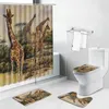 Shower Curtains Tiger Curtain Set Africa Animal Elephant Lion Leopard Giraffe Bath Screen Flannel Anti-Slip Toilet Lid Cover Carpet Rugs