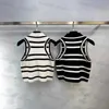Luxury designer women's tank top Spring/Summer New Versatile Fashion Casual Contrast Striped Collar Knitted Sleeveless Tank Top