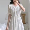 Vestidos casuais vestidos mulheres vintage white summer design meninas universitárias adoráveis bagunços de alta cintura elegante férias férias roupas