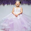 2021 Lilac Lace Pearls Flower Girl Robes Sheer Neck Ball Robe Tulle Lilttle Kids Birthday Pageant Merddding Robes ZJ0465 286T