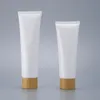 Tubes de compression en plastique blanc vide bouteille de crème cosmétique pots à baume à lèvres de voyage rechargeable avec capuchon en bambou pkaip xskct