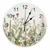 壁の時計植物の花の葉レトロな装飾的な丸い壁時計アラビア数字デザイン非刻々と刻む寝室バスルーム大きな壁時計