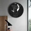 Relógios de parede preto gato lua redonda relógio de parede acrílico pendurado silencioso relógio de tempo casa decoração interior decoração de quarto decoração de escritório