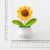 Dekoratif çiçekler mini örgü ayçiçeği küçük saksı bitki süslemeleri bitmiş el tığ işi yün saksılar dekor ev oda masası