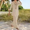 レディースツーピースパンツコットンリネン2セット女性ルーズストリートウェアビーチホリデー特大のブラウスターンダウンカラーシャツプラスサイズの衣類