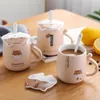 Muggar 450 ml söt hamster mugg kreativ tecknad keramik japansk kaffemjölk frukost kopp med täcksked koreansk tjej te
