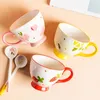 Kupalar ikindi çayı 500ml kahve fincanı yaratıcı süt seramik kupa sevimli el boyalı kahvaltı ile kaşık kız kalp