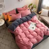 Bedding Sets 2024 Magic Velvet Fleece Set 4pcs/set Stripe Duvet Cover Flat Sheet Pillowcase AB Side Flannel Winter Warm Bed Linen