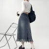 Rokken S-5XL-rokken vrouwen vintage hoge taille Tassel MIDI denim all-match Koreaanse stijl zomer gezellige strtwear schoolmeisjes chique mode y240513