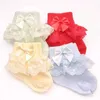 Meias infantis 4 pares/lote de novas meias curtas de arco de renda para recém -nascidos e bebês d240513