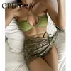 Swimwear Women Cputan 2024 Sexy 3 pièces Push Up Bikini Set Femmes Vintage Print Swimsuit Beach Jupe Bquinni Mesh Cover Bathing