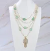 Guaiguai Biżuteria 4 rzędy Naturalne kulturalne biały łańcuch perłowy zielony kryształowy naszyjnik