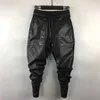 Men's Pants Mens artificial leather pants elastic waist jogging waterproof and windproof PU leather motorcycle Trojan horse harem pantsL2405