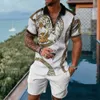 Hawaiian Polo Set Men Tracksuit sets Summer 3d Beach Outfits Polo Shirt Shorts 2pcs Sets Zipper Kokosboom Casual man Kleding 240513