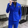 Men's Suits Blazers Fashion Men Double Breasted Plaid Suit Coat Pants 2 Pcs Set / Male Slim Fit Business Wedding Blazers Jacket Trousers #31